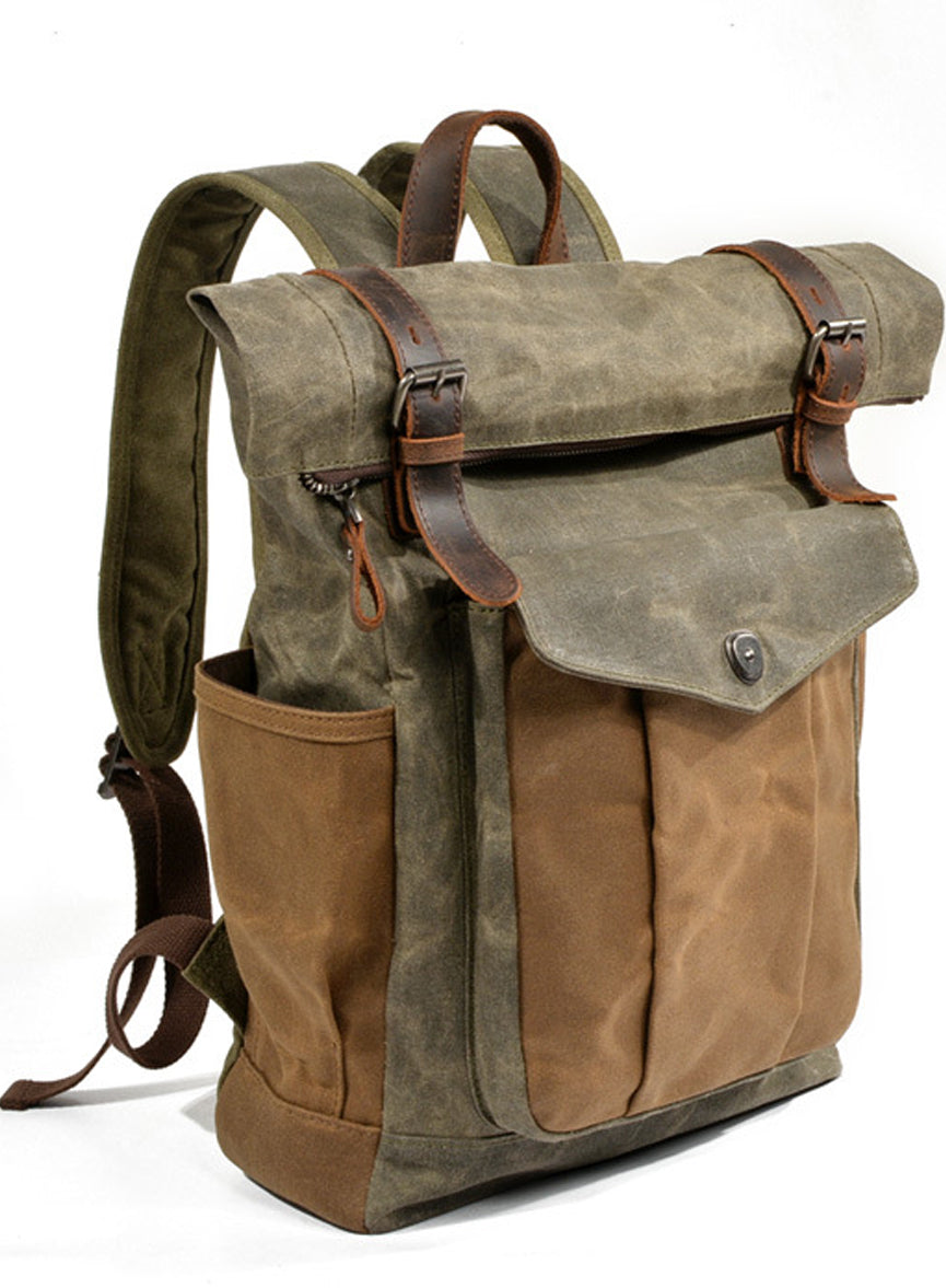 Waxed Canvas Roll Top Backpack Laptop Bag