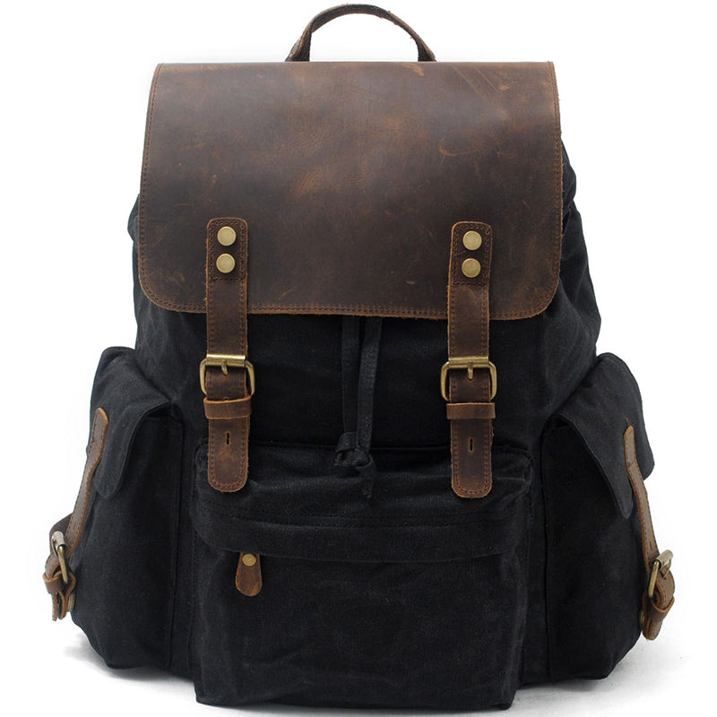 27L Drawstring Waxed Canvas Backpack For Students