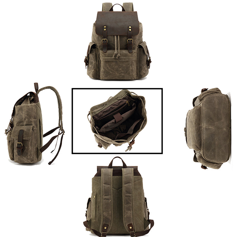 27L Drawstring Waxed Canvas Backpack For Students