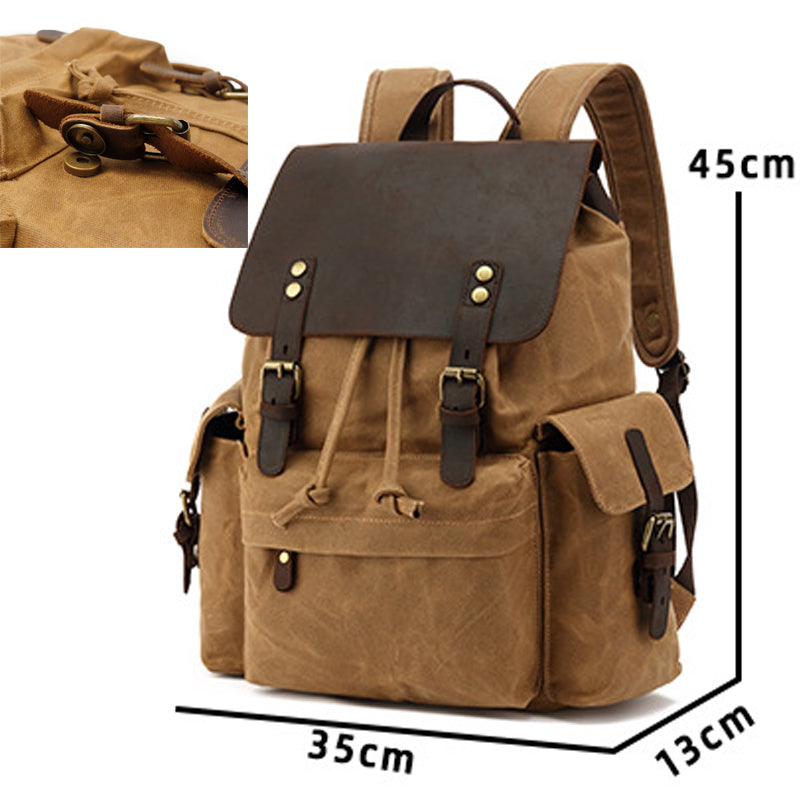 27L Drawstring Waxed Canvas Backpack For Students