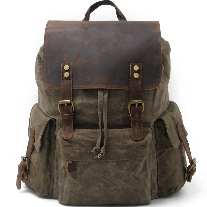 27L Drawstring Waxed Canvas Backpack For Students