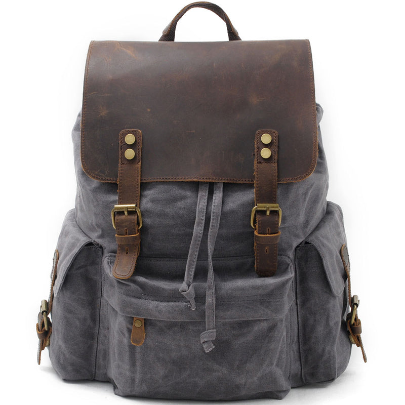 27L Drawstring Waxed Canvas Backpack For Students