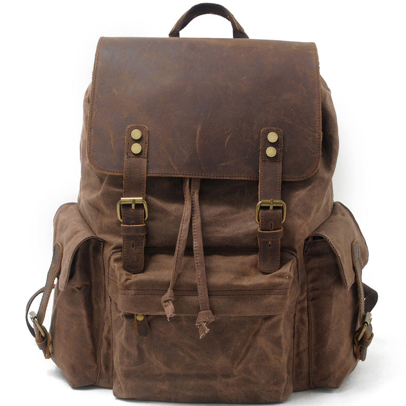 27L Drawstring Waxed Canvas Backpack For Students