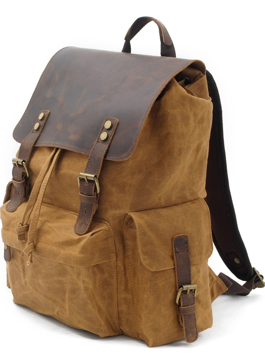 27L Drawstring Waxed Canvas Backpack For Students