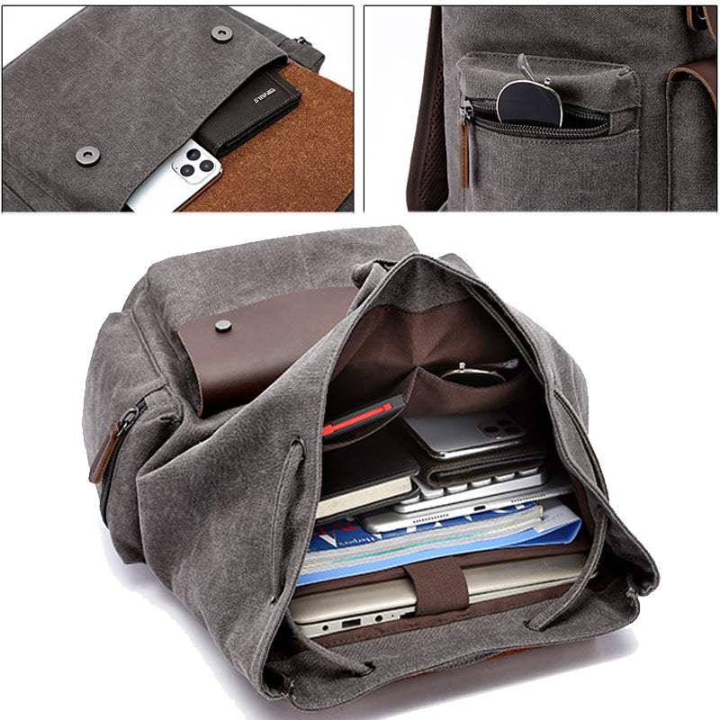 Flap Drawstring Canvas Backpack Daypacks