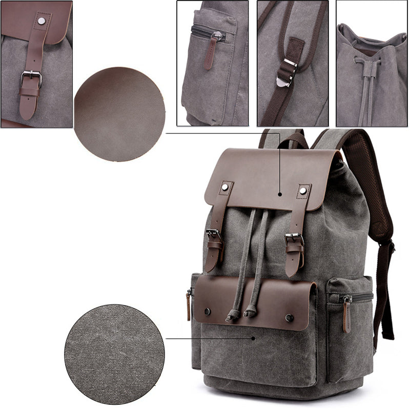 Flap Drawstring Canvas Backpack Daypacks