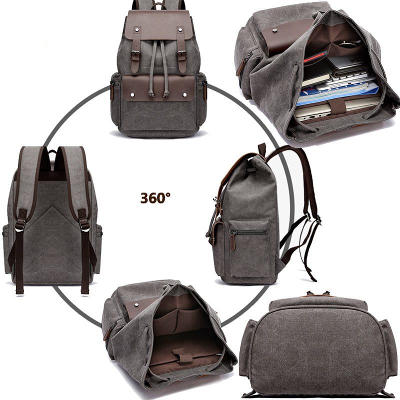Flap Drawstring Canvas Backpack Daypacks