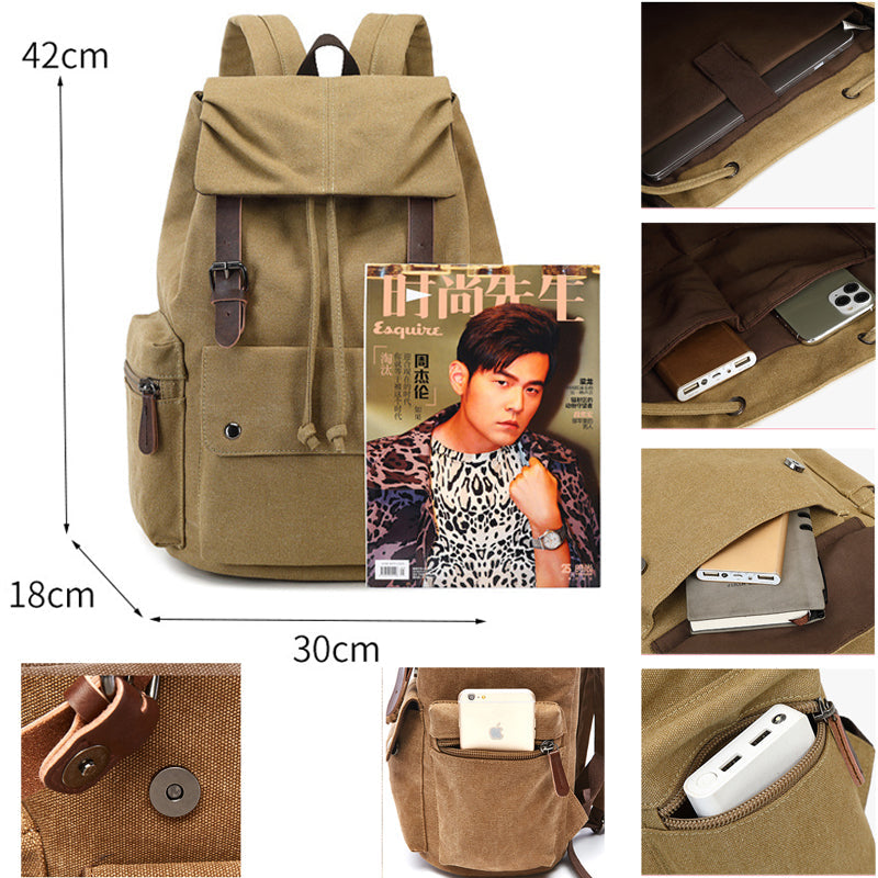 21Inch Canvas Backpacks Leisure Student Drawstring Bag