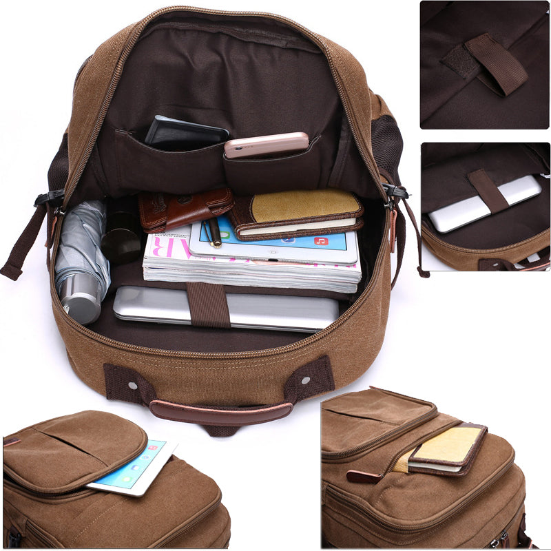Mens Canvas Backpack Laptop Bookbag