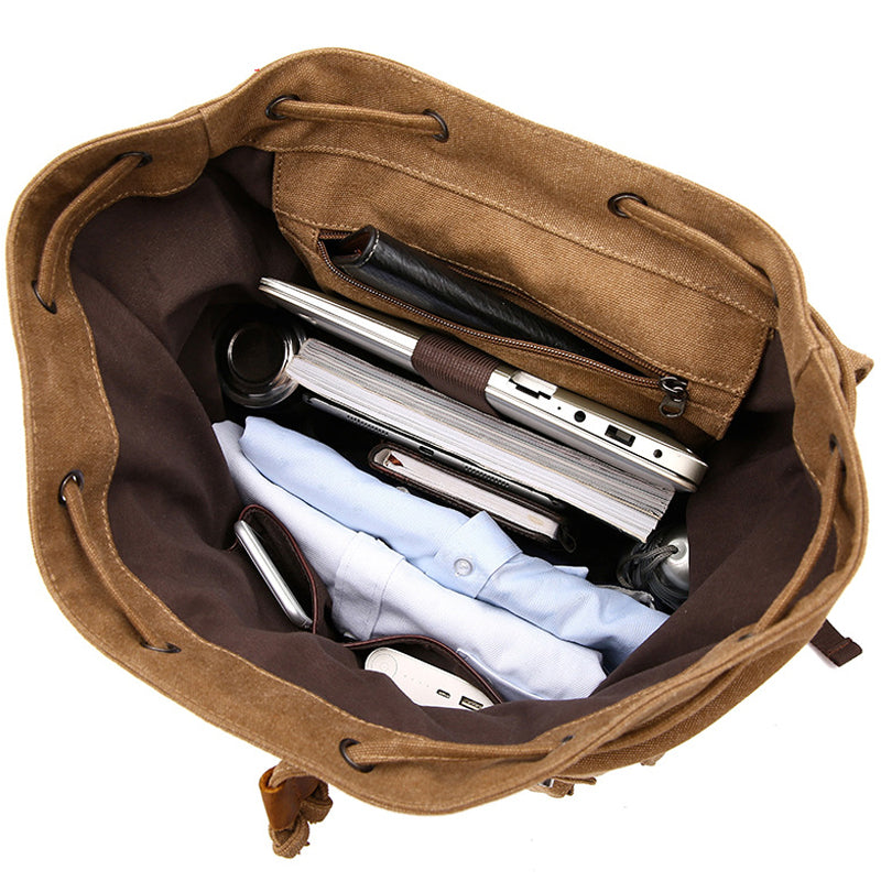 Travel Canvas Backpack Student Drawstring School Bag