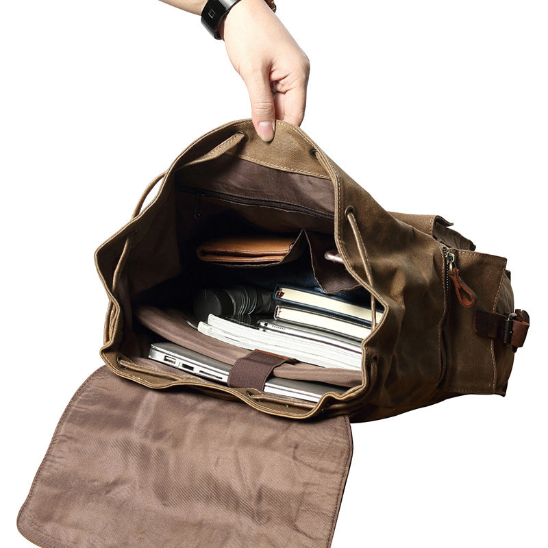 Drawstring Canvas Backpack Travel Laptop Bookbag