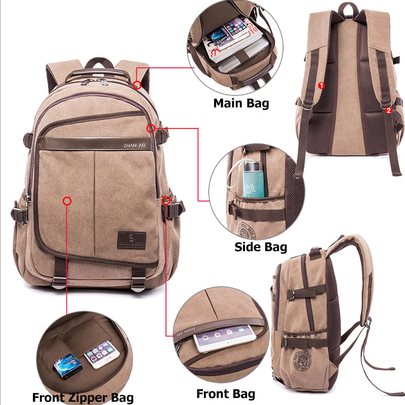 Unisex Canvas Backpack Laptop School Bag for Teenager