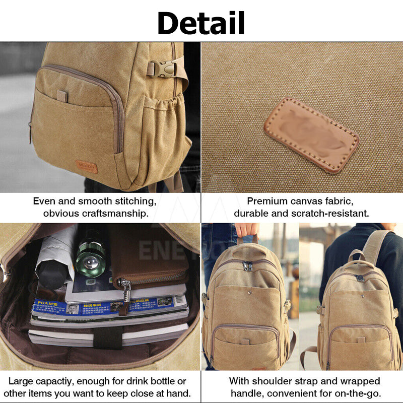 Canvas Backpack School Rucksack Laptop Notebook