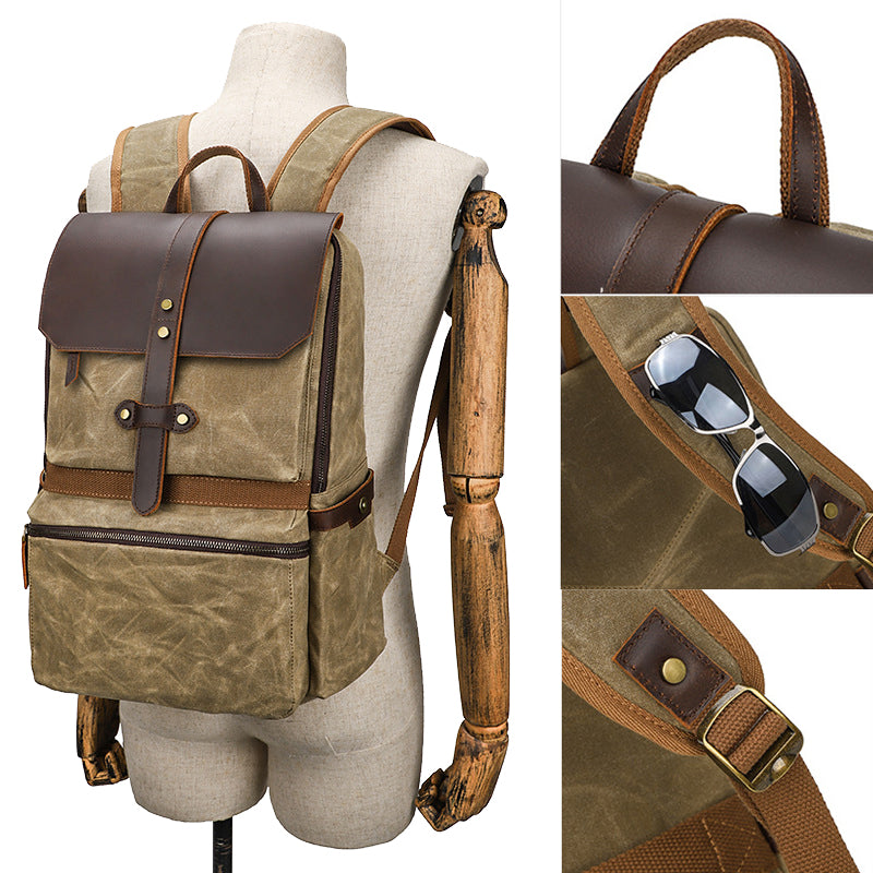 Waxed Canvas Backpack Student Casual Bag