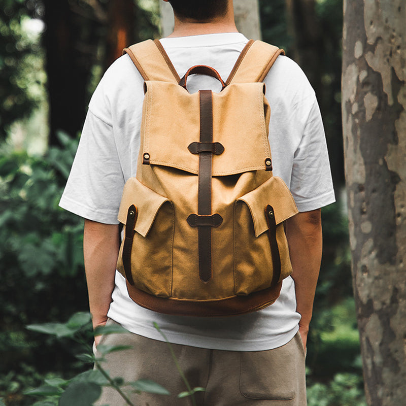 Durable Canvas Backpack Retro Travel Bookbag