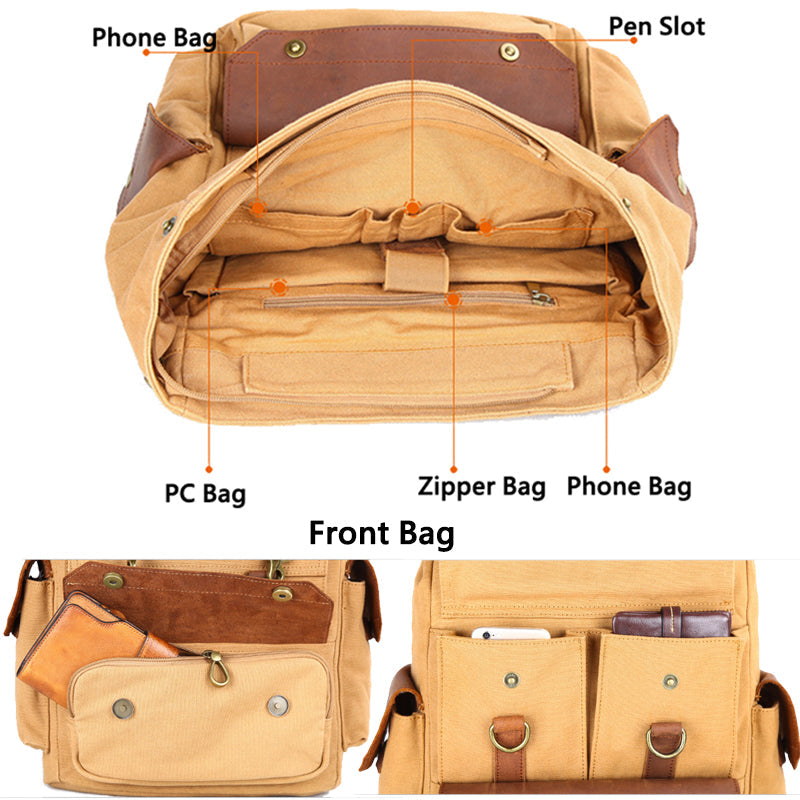 Stylish Canvas Leather Backpack Travel Laptop Bag