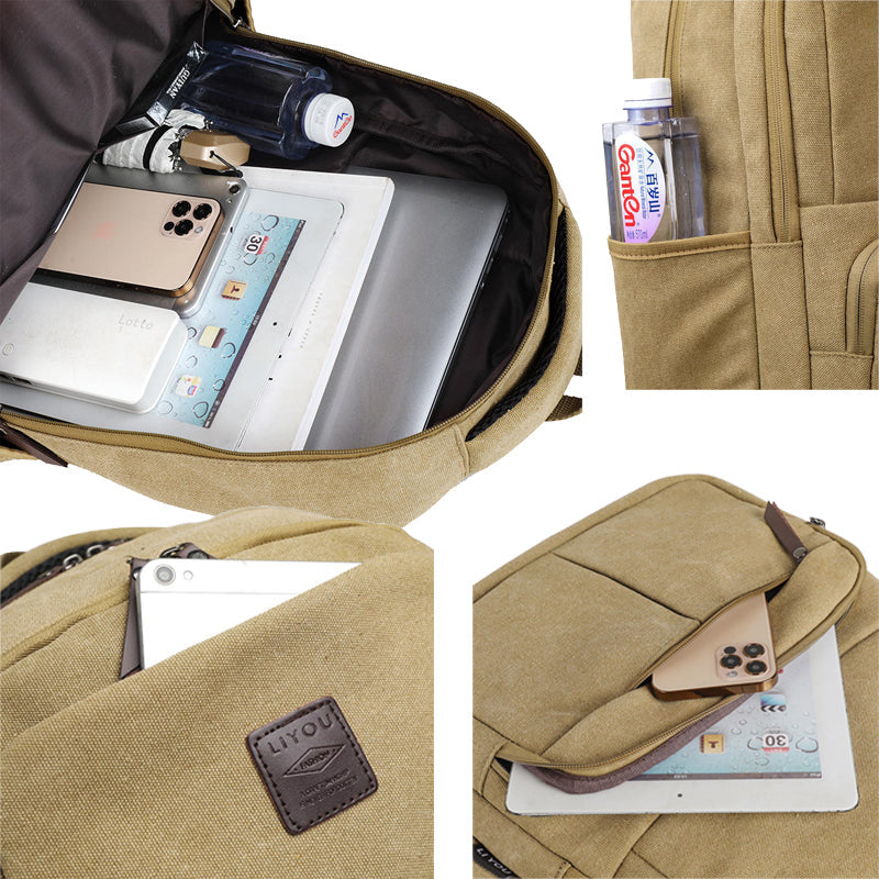 Men Laptop Backpack Durable Canvas School Bag