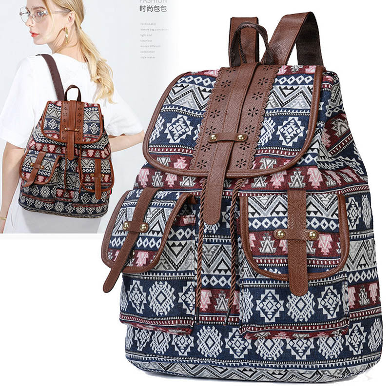 Women Geometric Pattern Flap Backpack