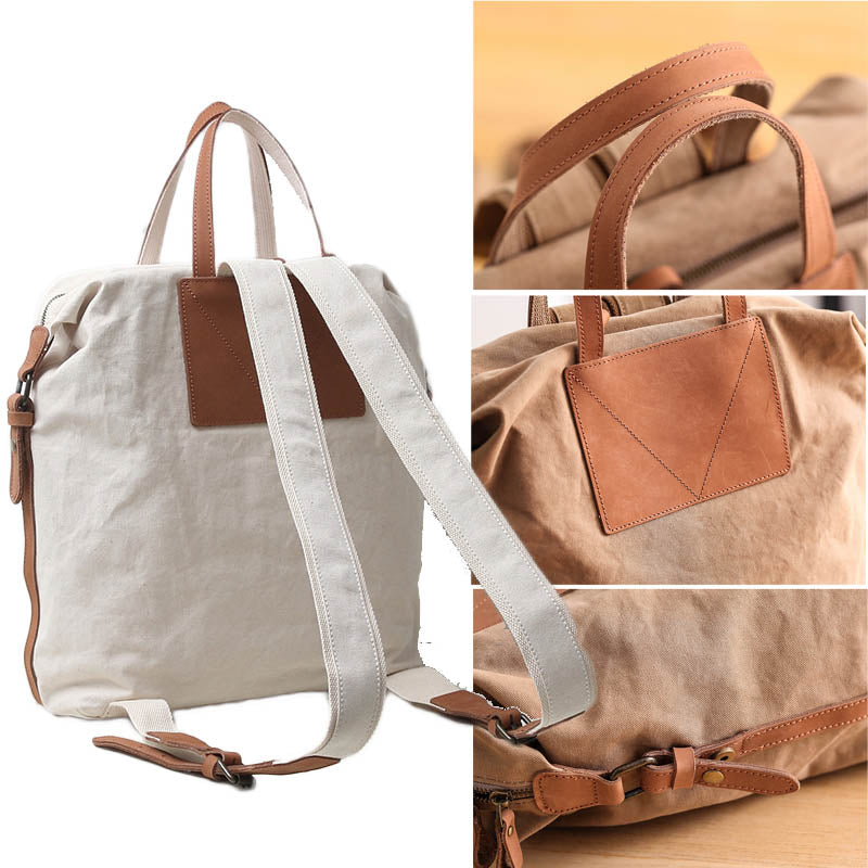 Casual Canvas Leather Backpack School Bag