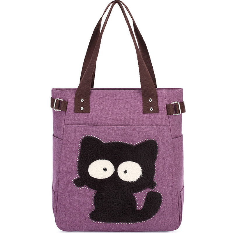 Women Canvas Handbag Shoulder Bag Cat Big Tote