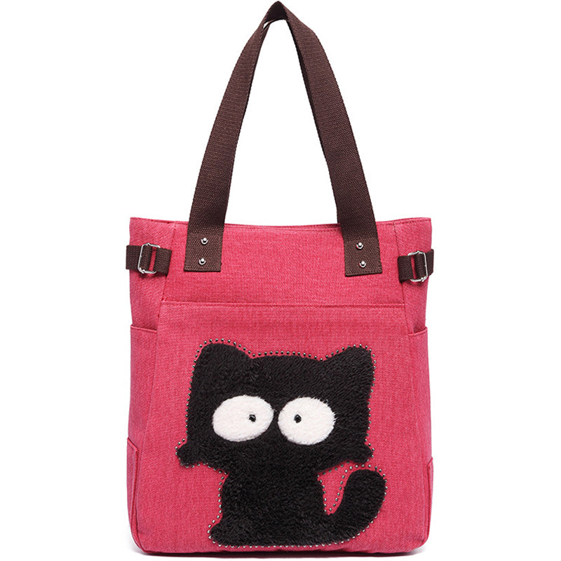 Women Canvas Handbag Shoulder Bag Cat Big Tote