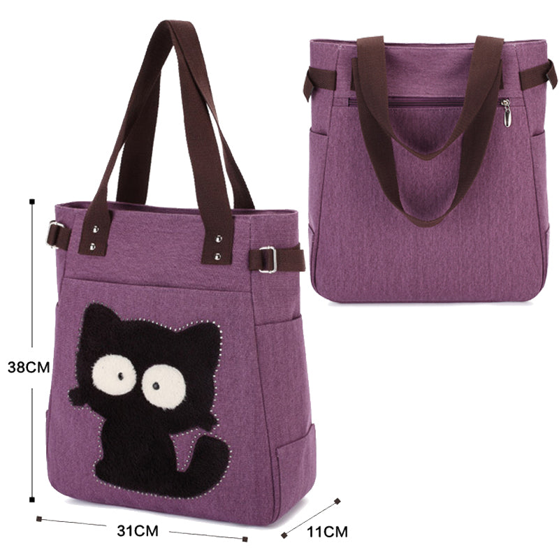 Women Canvas Handbag Shoulder Bag Cat Big Tote