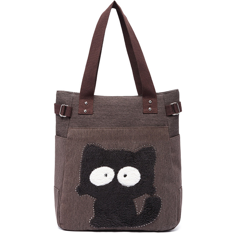 Women Canvas Handbag Shoulder Bag Cat Big Tote
