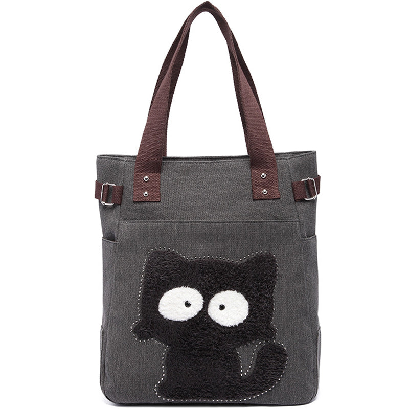Women Canvas Handbag Shoulder Bag Cat Big Tote