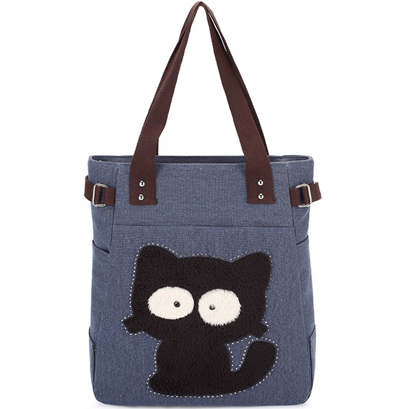 Women Canvas Handbag Shoulder Bag Cat Big Tote