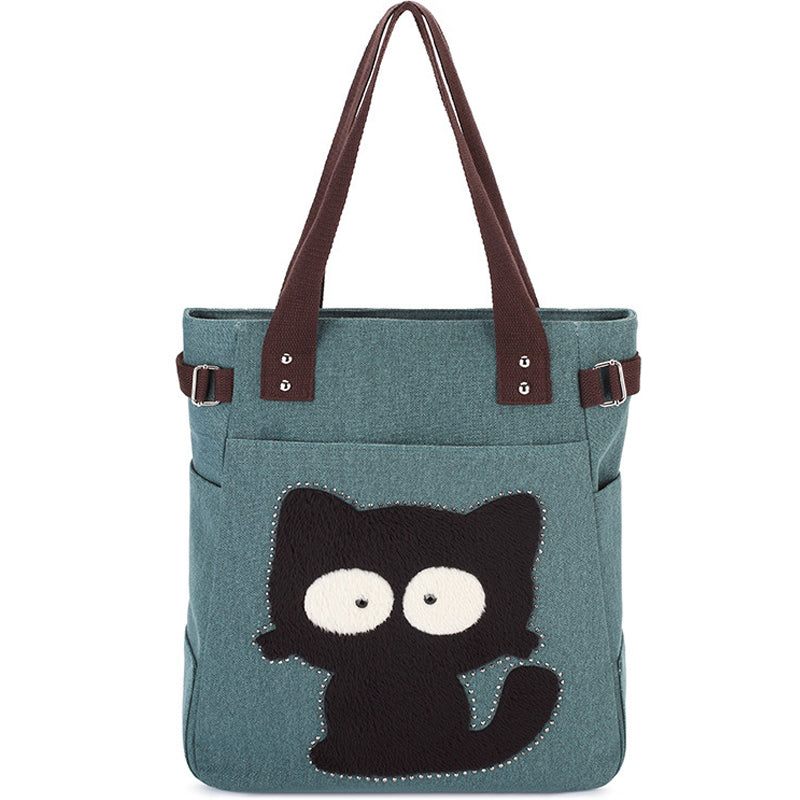 Women Canvas Handbag Shoulder Bag Cat Big Tote