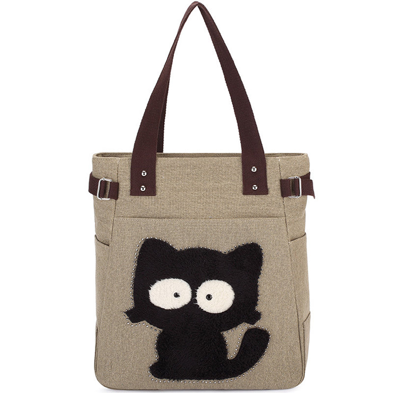 Women Canvas Handbag Shoulder Bag Cat Big Tote