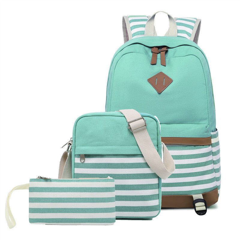 Teens Trendy Backpack Sets Women's Stripe Bookbag, Crossbody Bag and Pencil Case