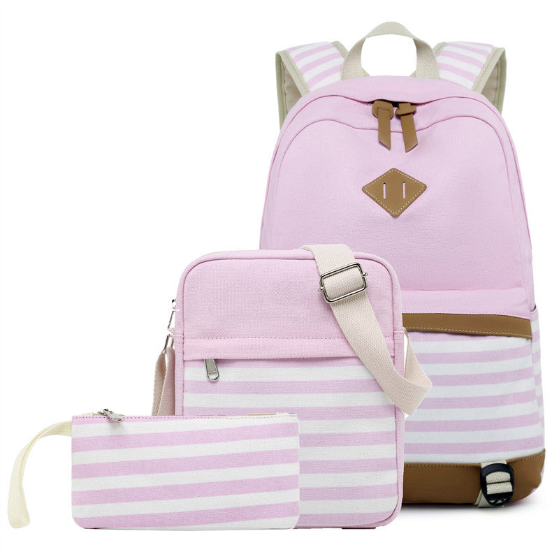 Teens Trendy Backpack Sets Women's Stripe Bookbag, Crossbody Bag and Pencil Case
