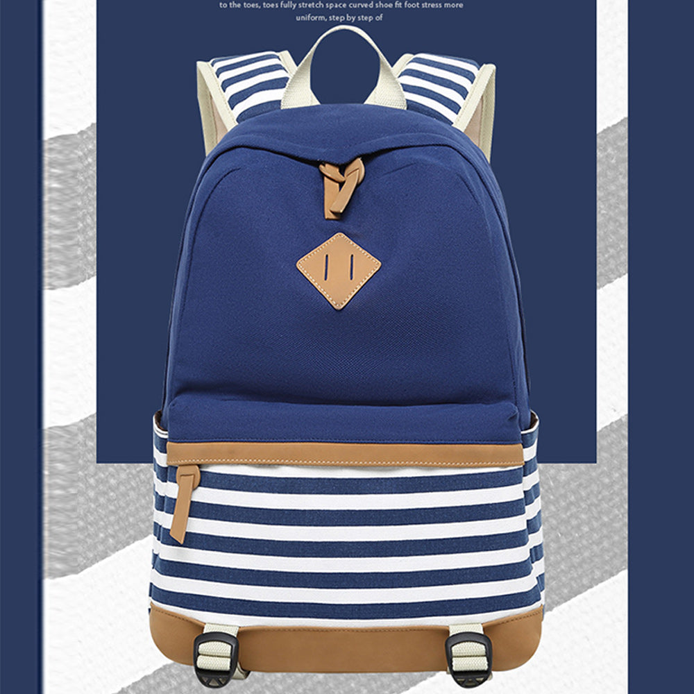 Teens Trendy Backpack Sets Women's Stripe Bookbag, Crossbody Bag and Pencil Case