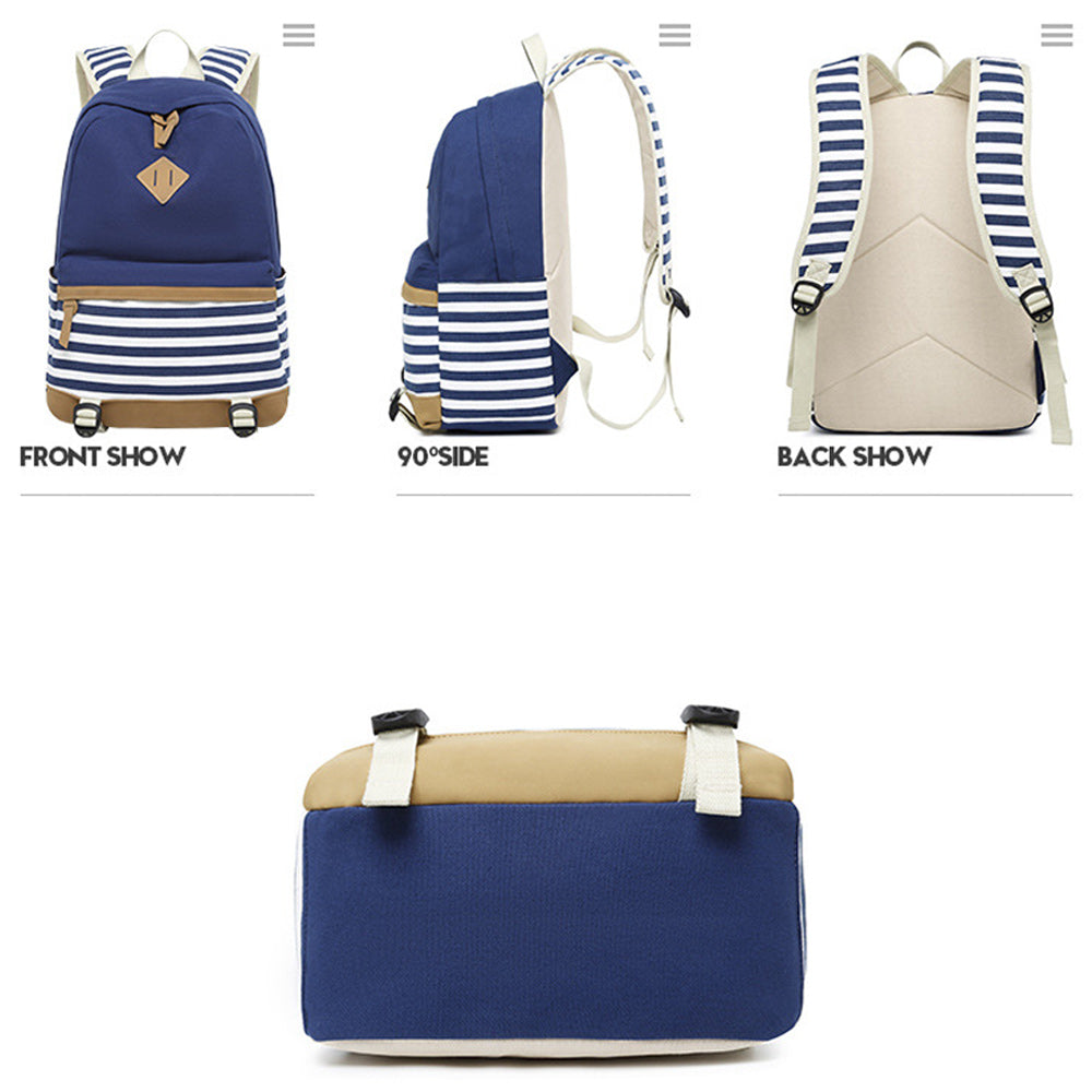 Teens Trendy Backpack Sets Women's Stripe Bookbag, Crossbody Bag and Pencil Case