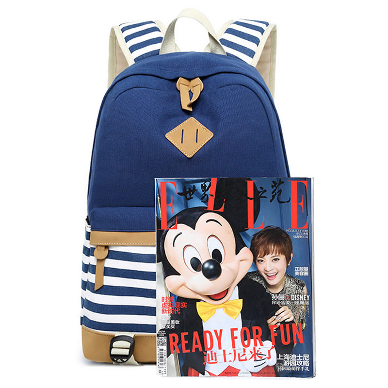 Teens Trendy Backpack Sets Women's Stripe Bookbag, Crossbody Bag and Pencil Case