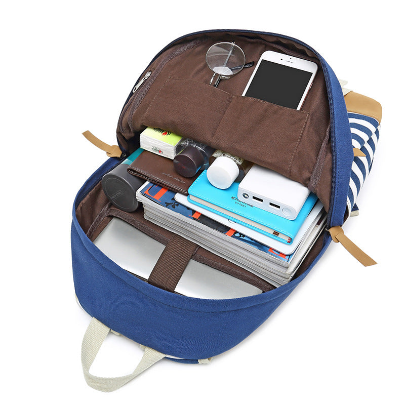 Teens Trendy Backpack Sets Women's Stripe Bookbag, Crossbody Bag and Pencil Case