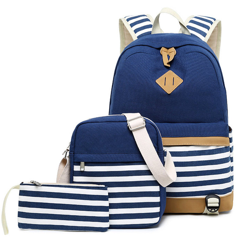 Teens Trendy Backpack Sets Women's Stripe Bookbag, Crossbody Bag and Pencil Case