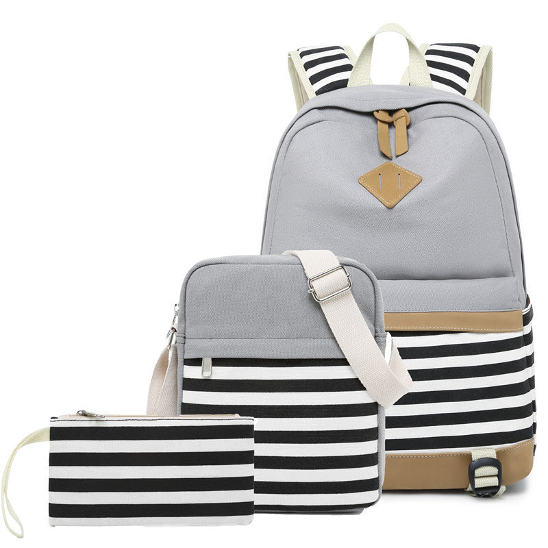 Teens Trendy Backpack Sets Women's Stripe Bookbag, Crossbody Bag and Pencil Case