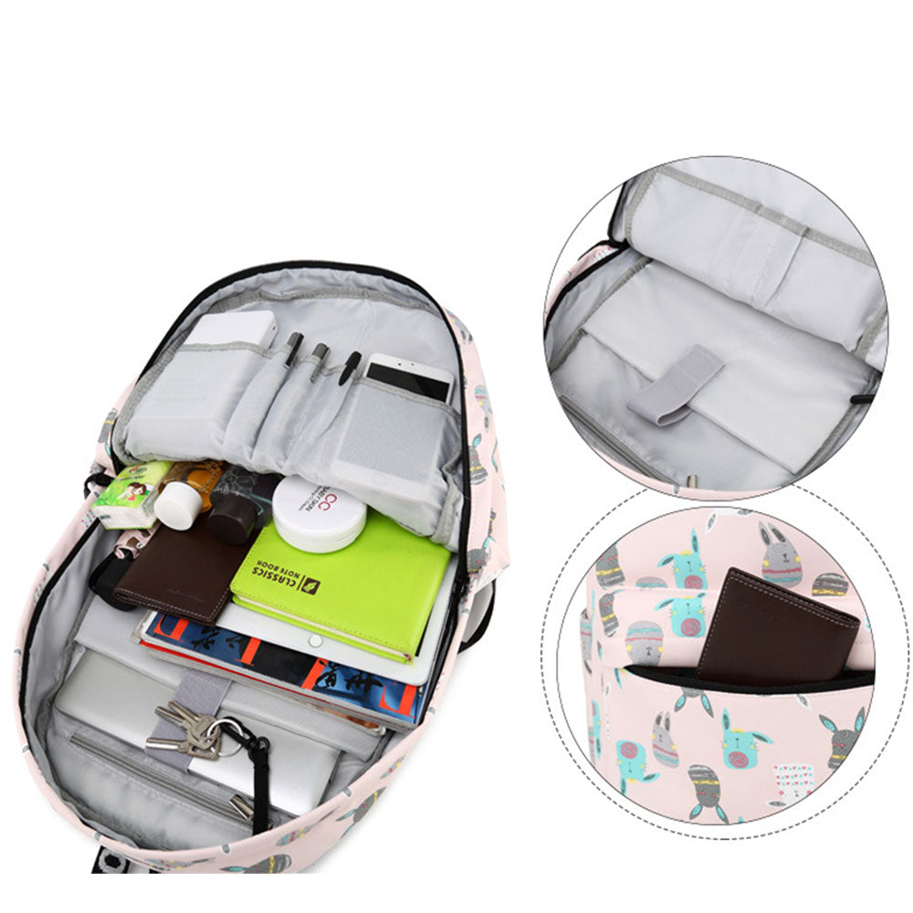 Girls' Cartoon Backpack with Laptop Compartment Rabbit Printing College Backpack