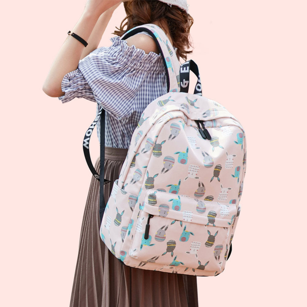 Girls' Cartoon Backpack with Laptop Compartment Rabbit Printing College Backpack