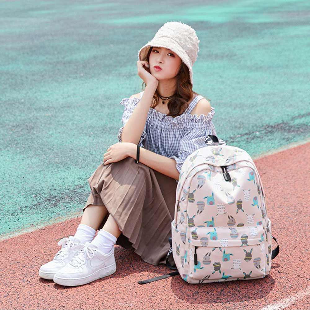 Girls' Cartoon Backpack with Laptop Compartment Rabbit Printing College Backpack
