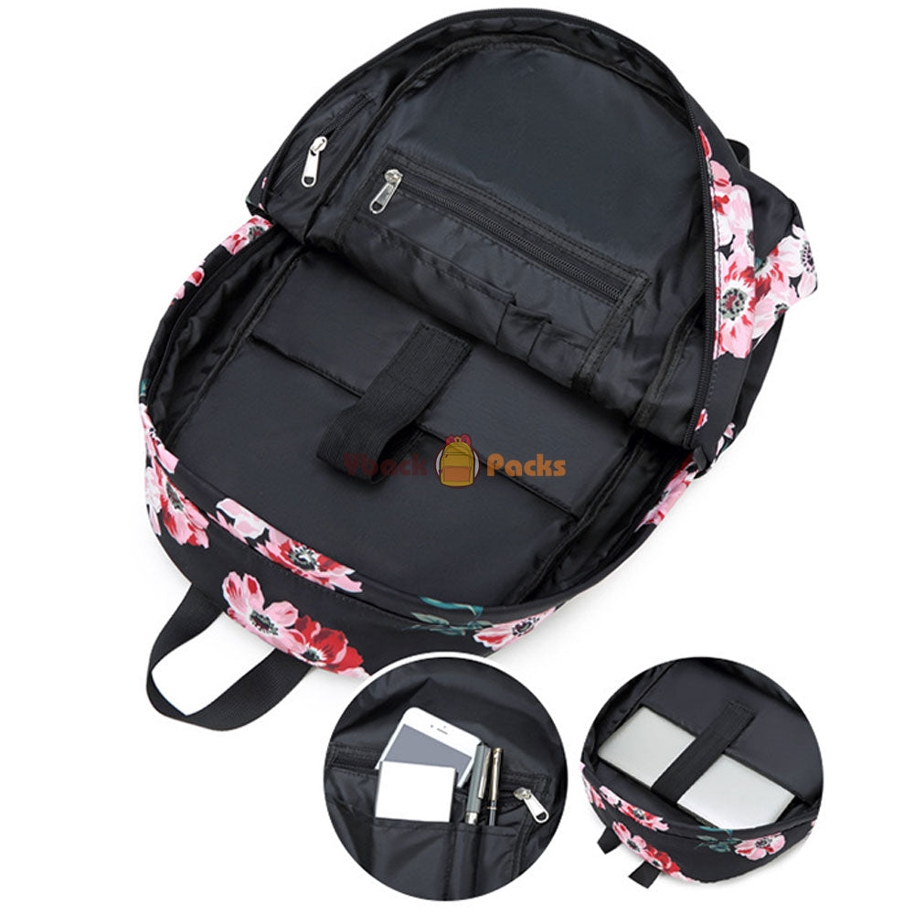 Stylish Floral Backpack with USB Charging Port Casual College Travel Bag for Teens