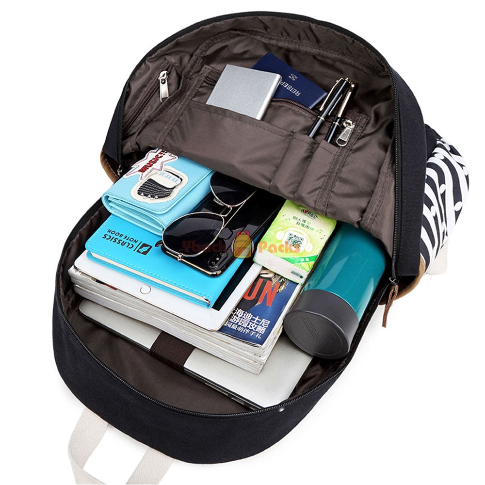 Canvas Backpack Set Large Capacity Casual School Bookbag Travel Bag with USB Charger