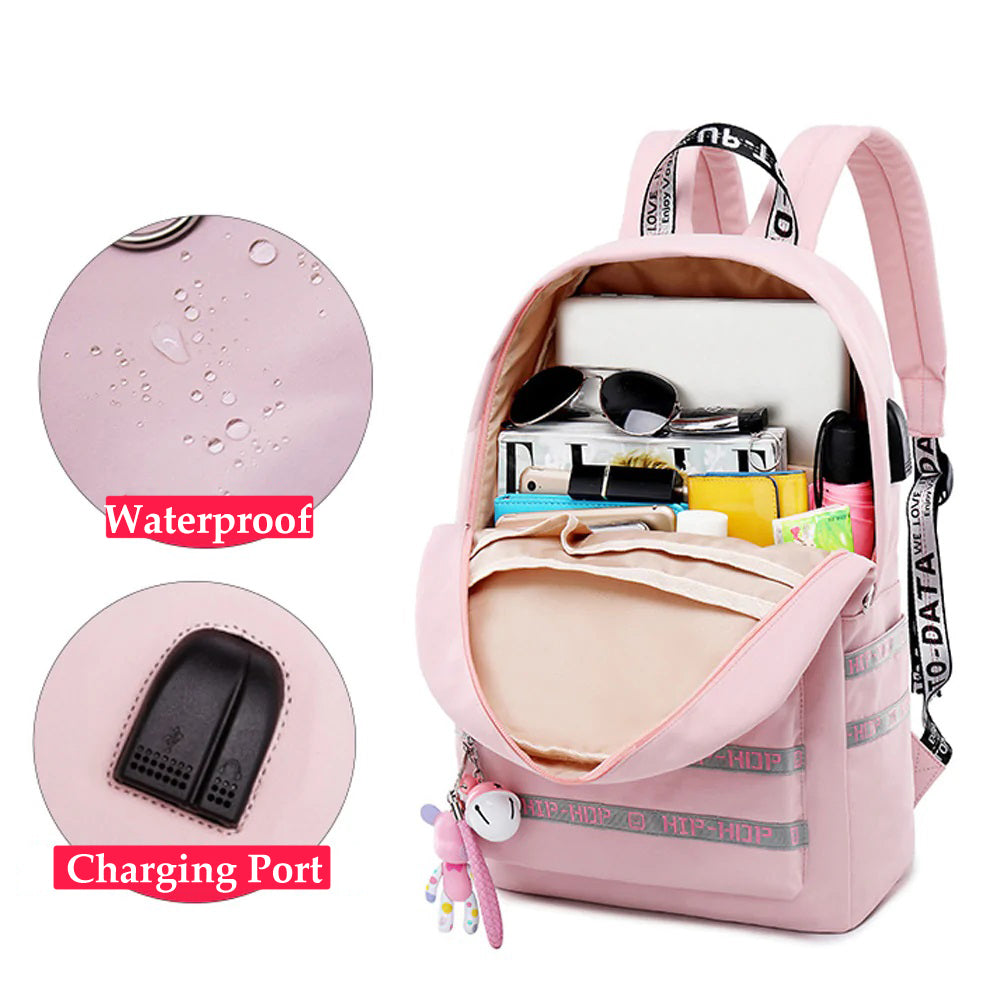 Girls School Backpack with USB Charger Cute Lightweight Bookbag Travel Bag Top Level