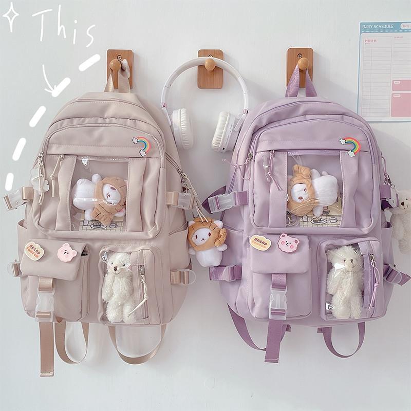 Cute Large-capacity Bookbag for Girls Multi-Pocket Nylon Backpack
