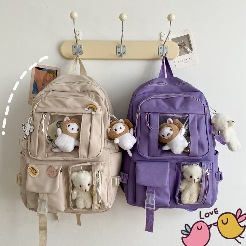 Cute Large-capacity Bookbag for Girls Multi-Pocket Nylon Backpack