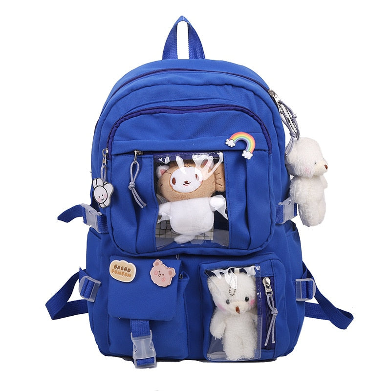 Cute Large-capacity Bookbag for Girls Multi-Pocket Nylon Backpack