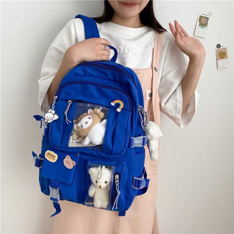 Cute Large-capacity Bookbag for Girls Multi-Pocket Nylon Backpack