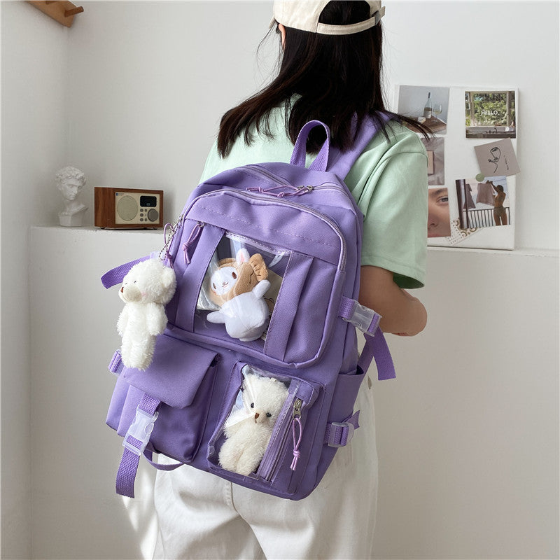 Cute Large-capacity Bookbag for Girls Multi-Pocket Nylon Backpack